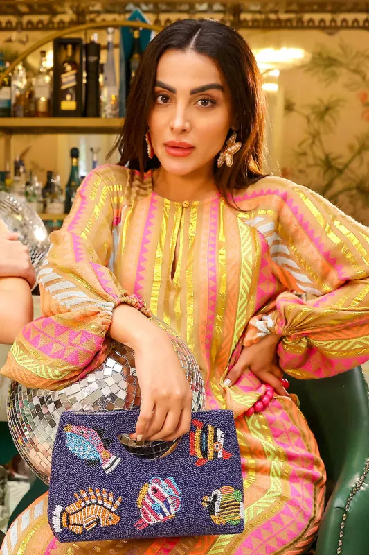 Colorful Fish Beaded Handheld Clutch sold by America & Beyond