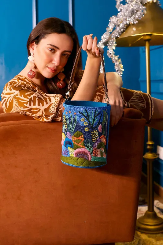 Ocean Inspired Beaded Bucket Bag sold by America & Beyond