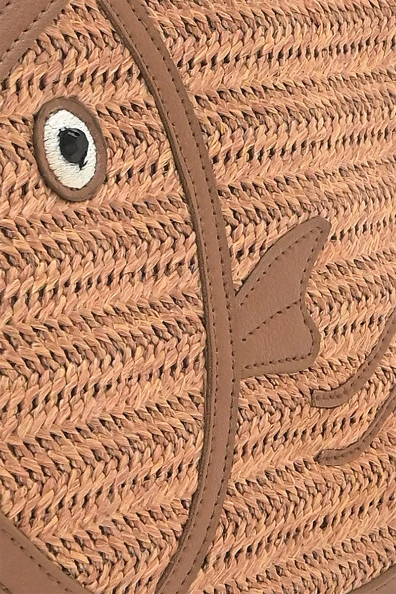 Brown Trim Fish Raffia Handheld Clutch sold by America & Beyond product image thumbnail 2