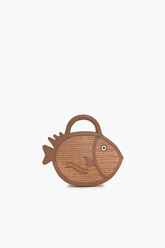 Brown Trim Fish Raffia Handheld Clutch sold by America & Beyond