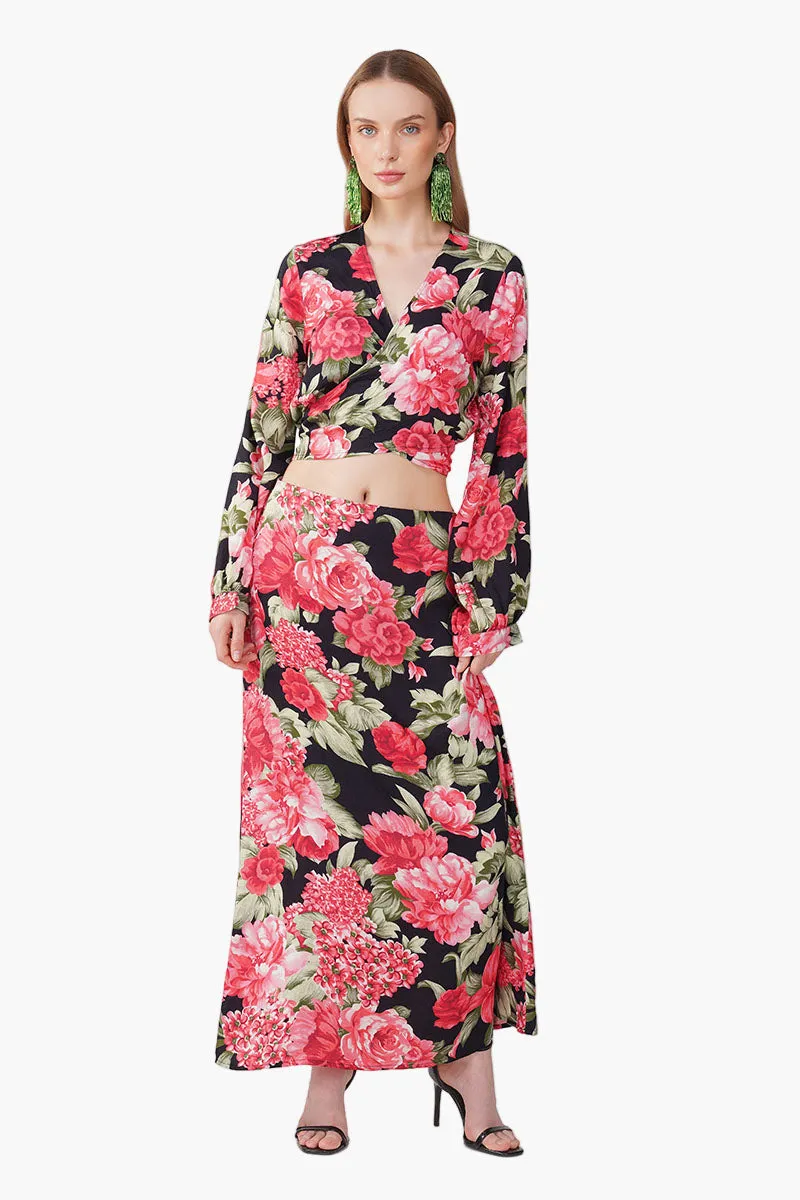 Red Garden Romance Wrap Top sold by America & Beyond