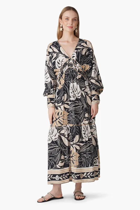 Monochrome Botanical Printed Maxi Dress sold by America & Beyond