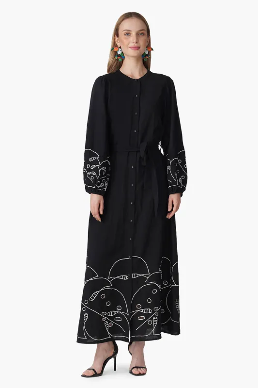 Black Botanic Embroidered Dress sold by America & Beyond