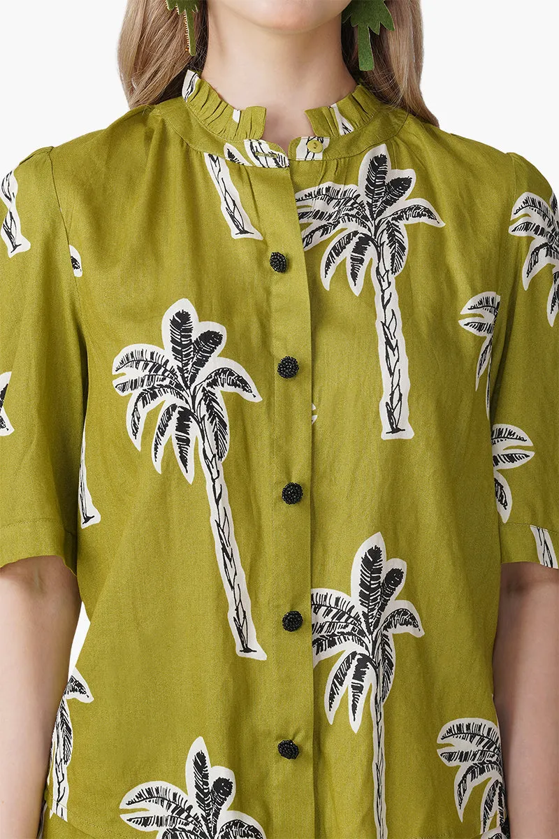 Green Bohemian Palm Printed Shirt sold by America & Beyond product image thumbnail 5