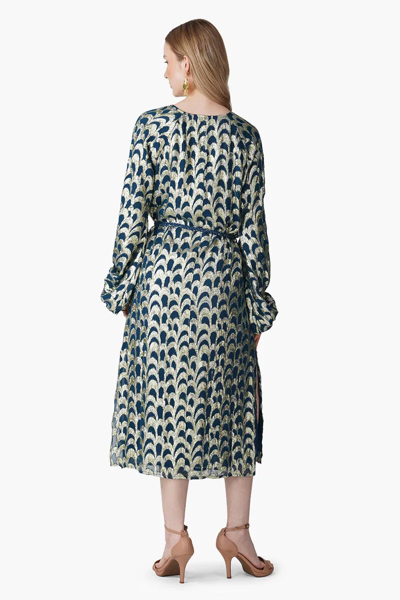 Teal Twilight Golden Lurex Slip On Dress sold by America & Beyond product image thumbnail 4