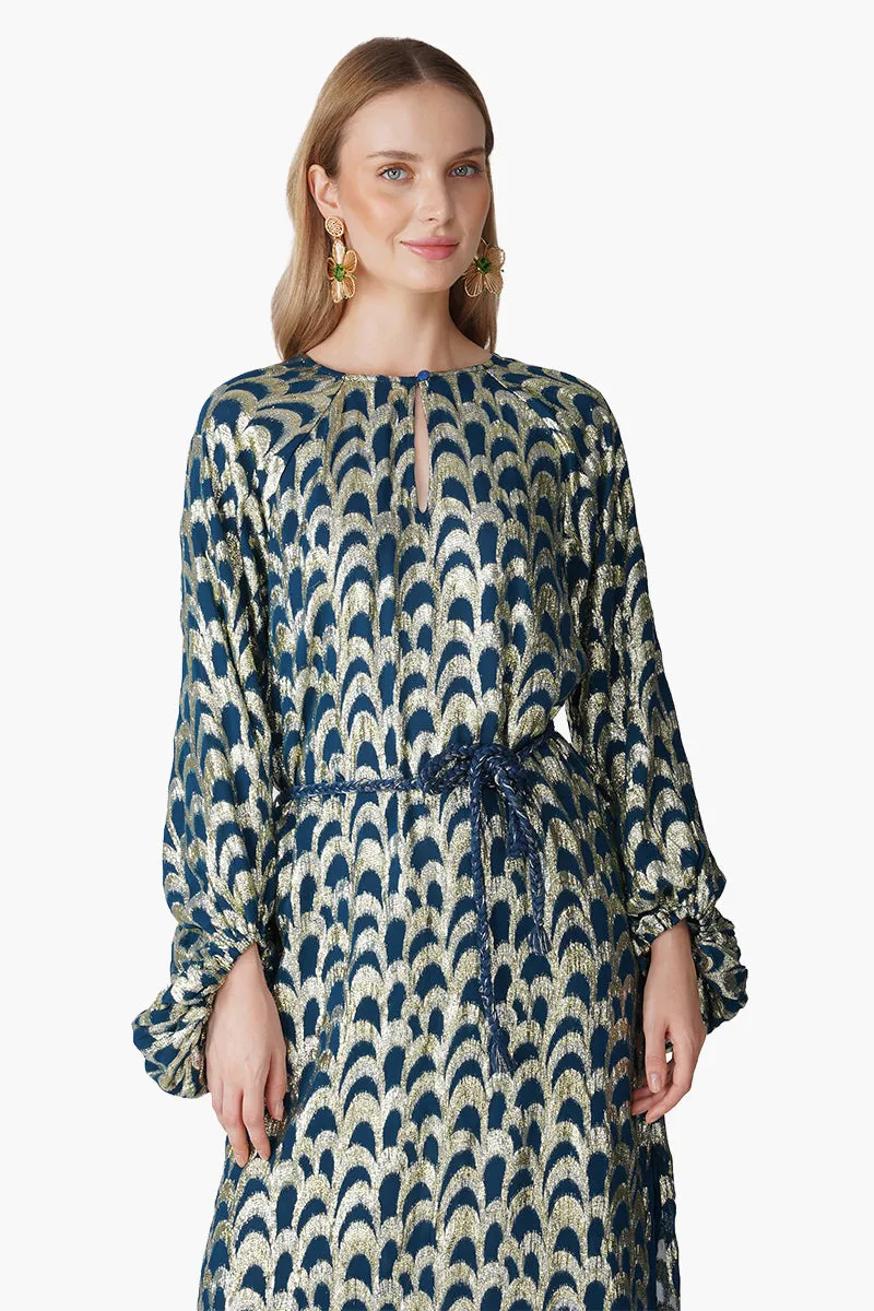 Teal Twilight Golden Lurex Slip On Dress sold by America & Beyond product image thumbnail 5