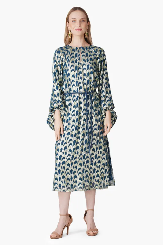 Teal Twilight Golden Lurex Slip On Dress sold by America & Beyond