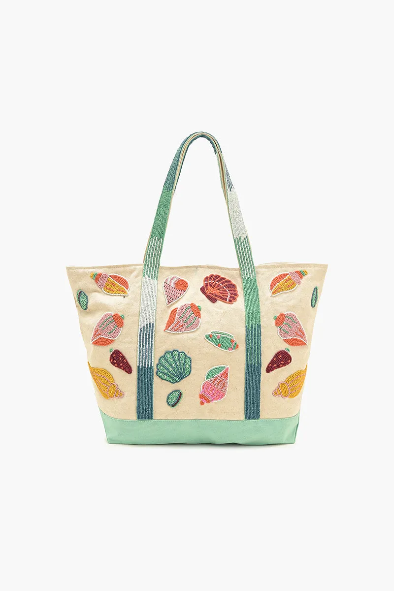 Sea Shell Beaded Boat Tote sold by America & Beyond