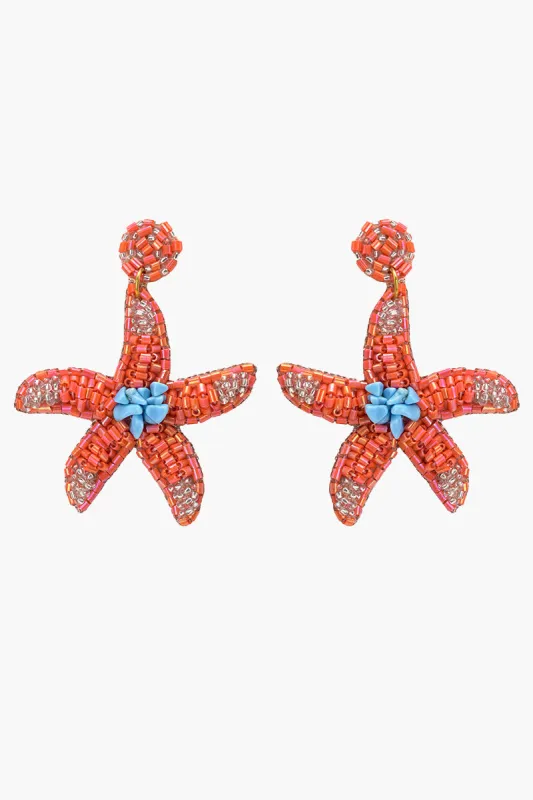 Mandarin Starfish Beaded Earrings sold by America & Beyond