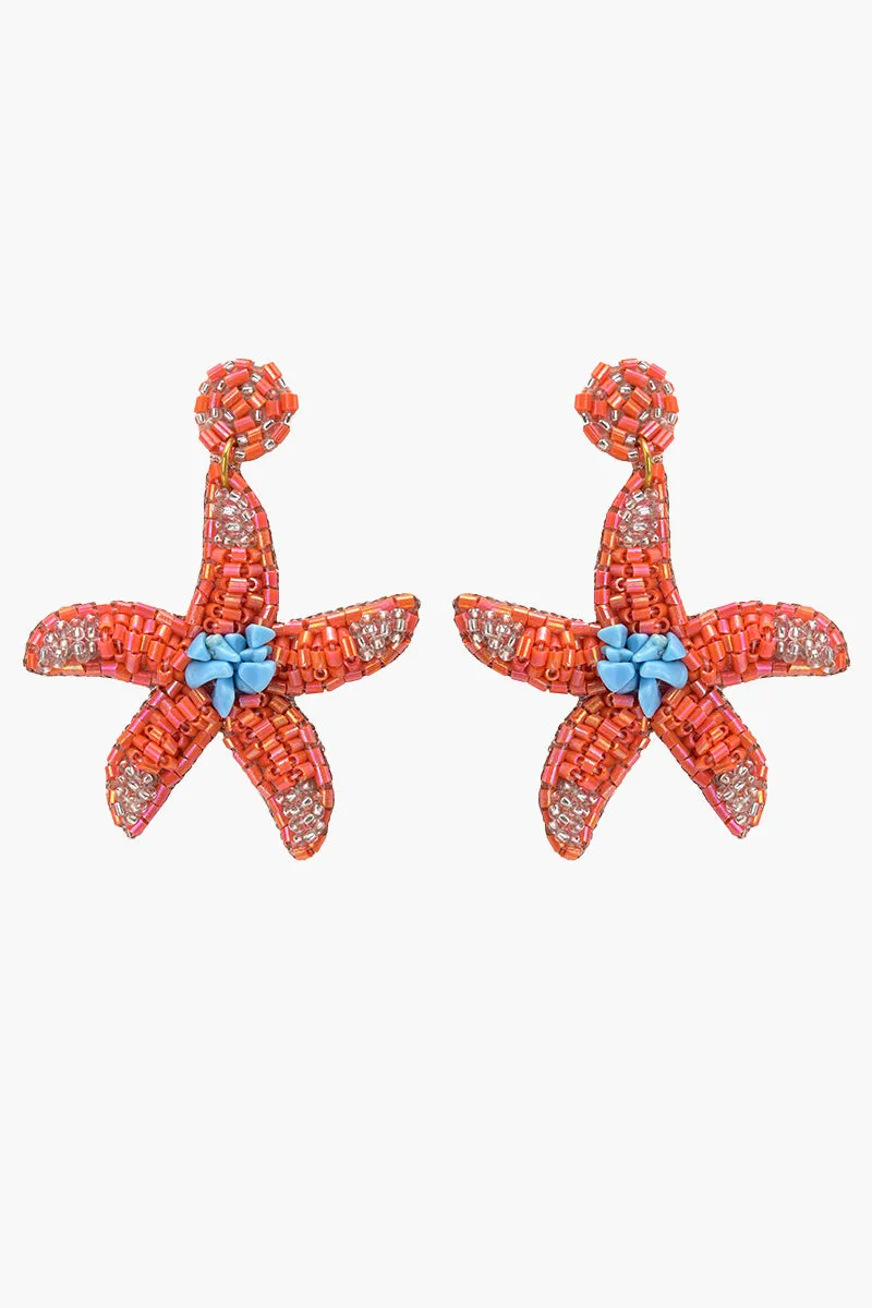 Mandarin Starfish Beaded Earrings sold by America & Beyond