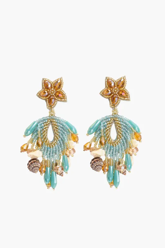 Aqua Beaded Shell Earrings sold by America & Beyond