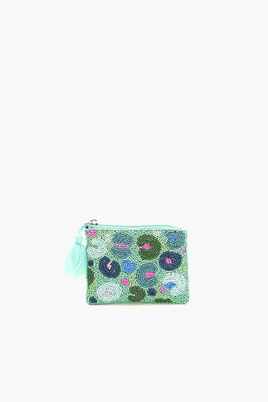 Aqua Bloom Beaded Coin Pouch sold by America & Beyond