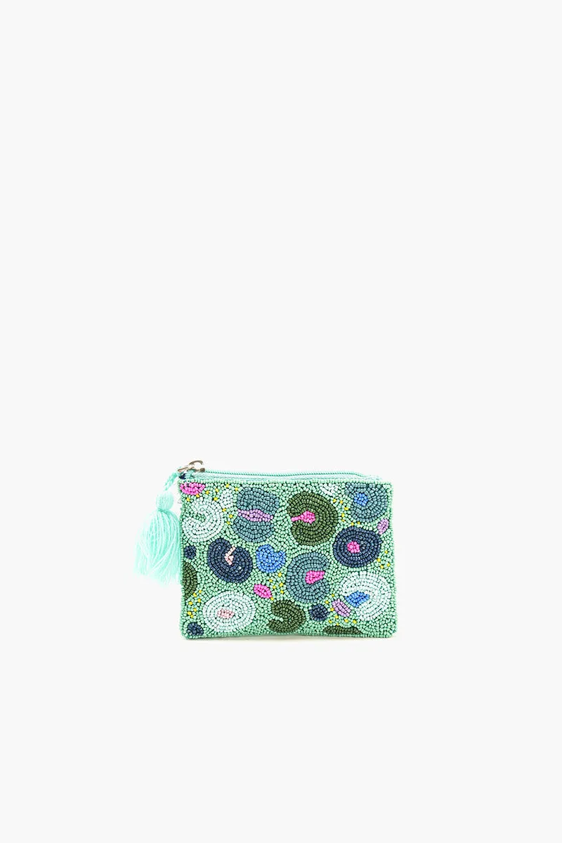 Aqua Bloom Beaded Coin Pouch sold by America & Beyond