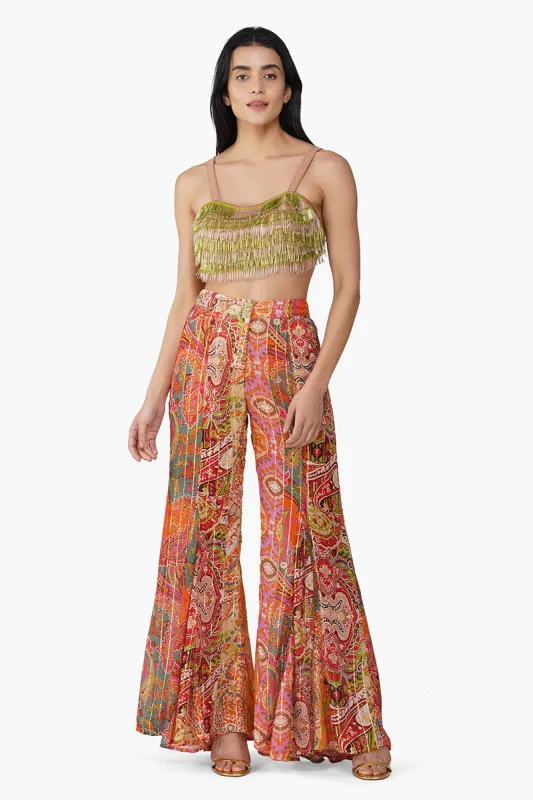 Multi Palm Paisey Flared Pant sold by America & Beyond