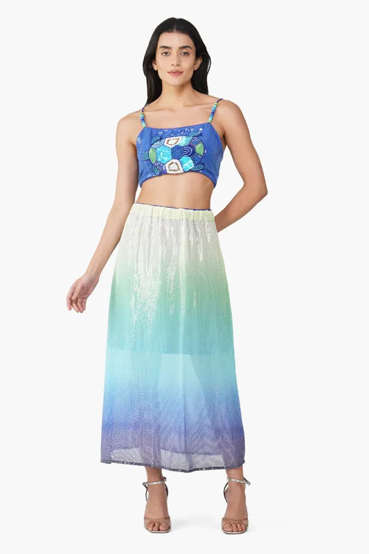 Aqua Ombre Embellished Skirt sold by America & Beyond