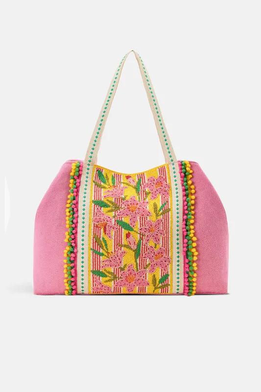Lily Pond Artisan Beaded Feminine Oversized Tote made by America & Beyond