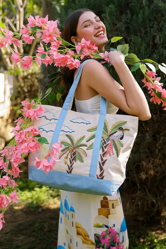 Paradise Palm Bird Handcrafted Boat Tote made by America & Beyond