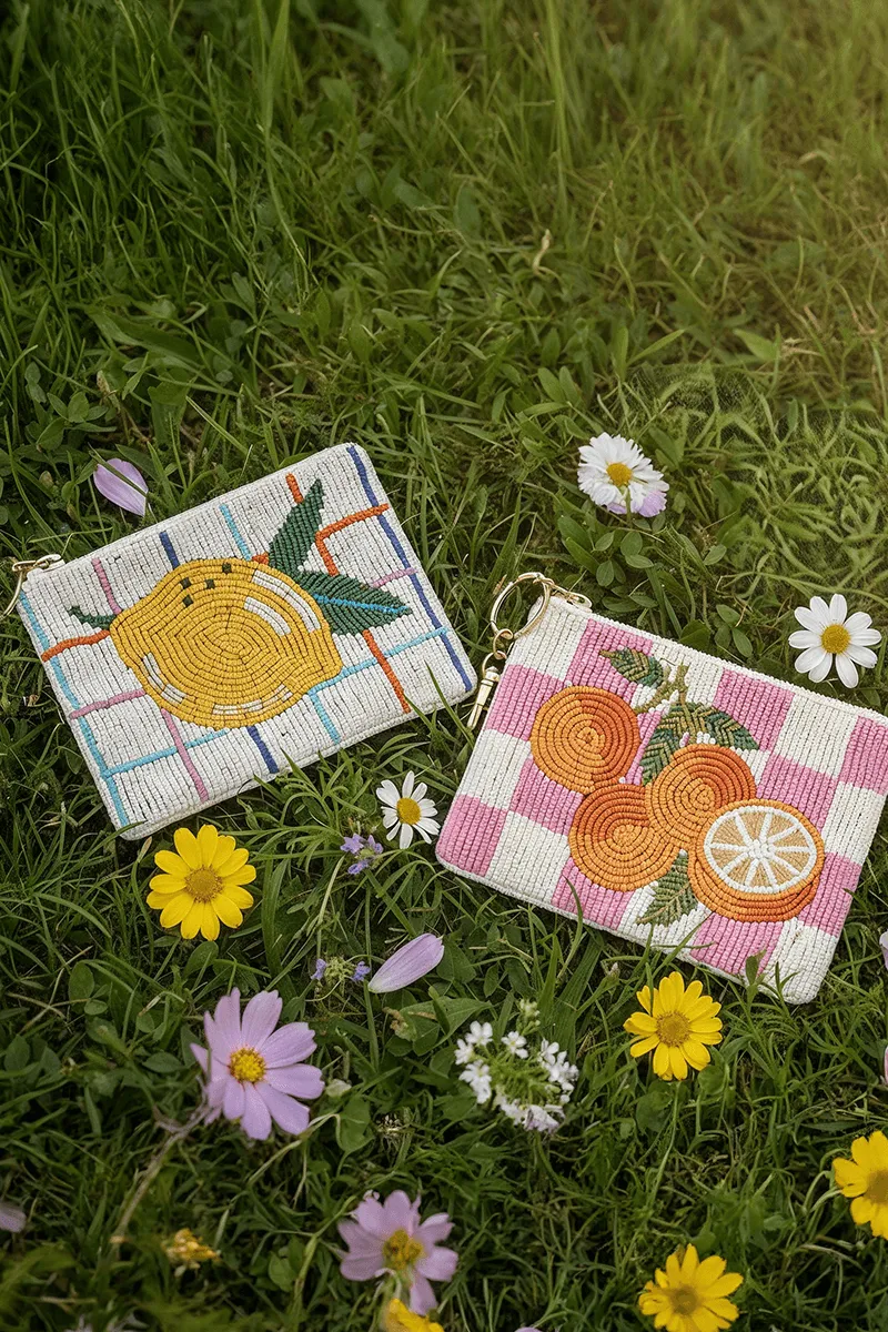 Citrus Lemon Grid Beaded Coin Pouch sold by America & Beyond product image thumbnail 2