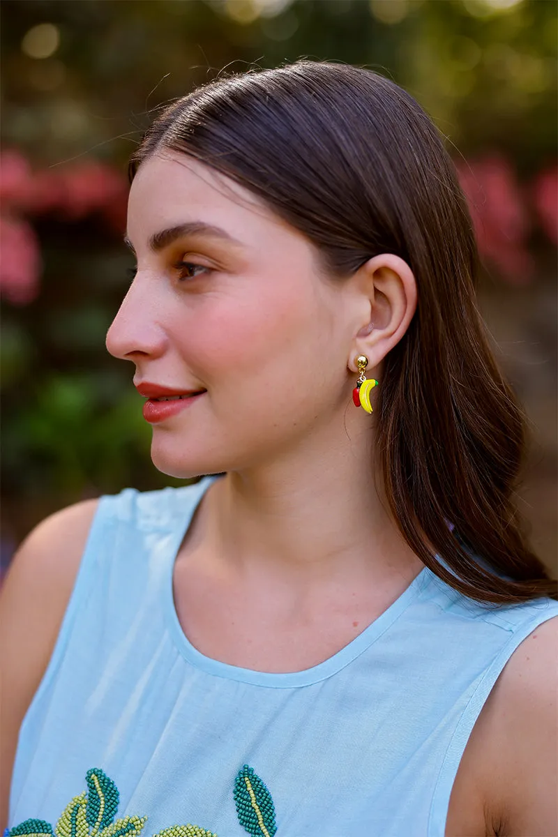 Tropical Fruit Duo Hand-Beaded Statement Earrings sold by America & Beyond