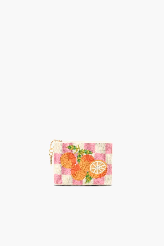 Zesty Orchard Orange Beaded Coin Pouch made by America & Beyond