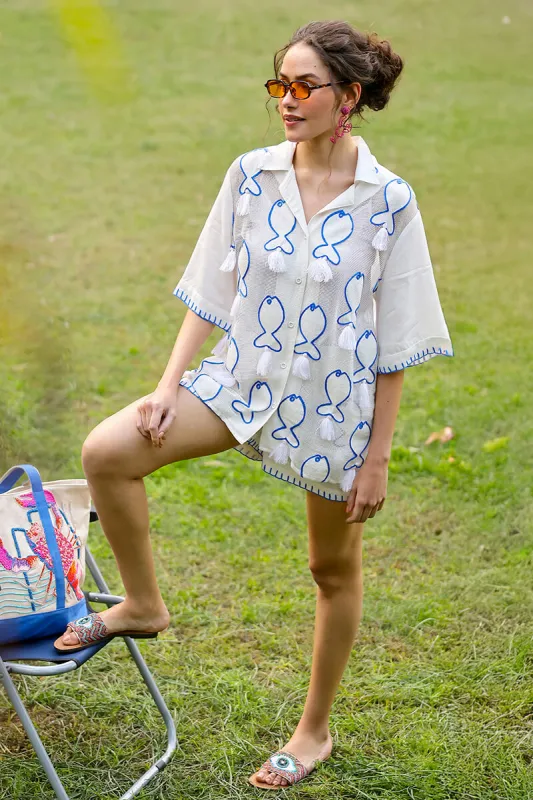 Net To Needle Fish Tassel Shirt made by America & Beyond