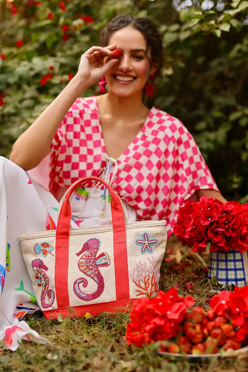 Coral Seahorse Small Tote sold by America & Beyond