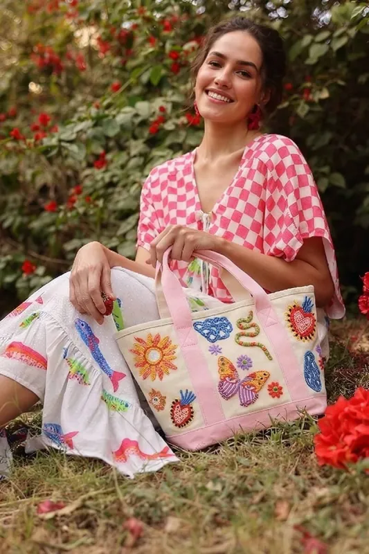 Whimsical Butterfly Beaded Small Boat Tote made by America & Beyond