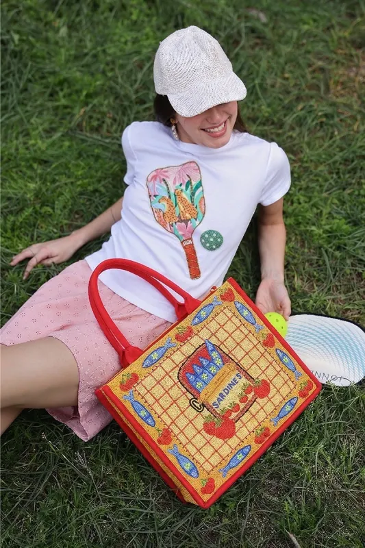 Deep Sea Sardine Beaded Coastal Book Tote made by America & Beyond