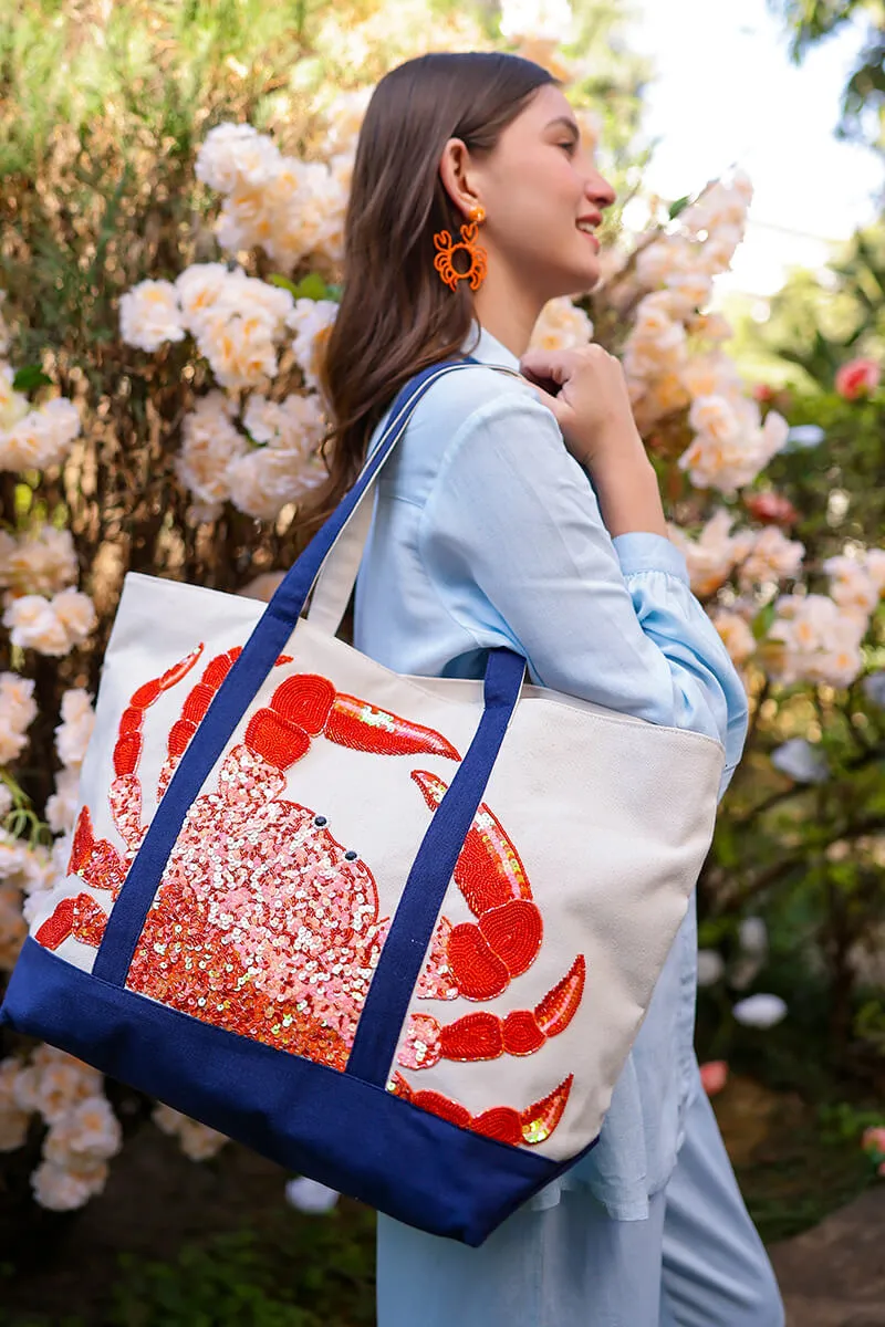 Seaside Crab Hand-Beaded Nautical Boat Tote sold by America & Beyond