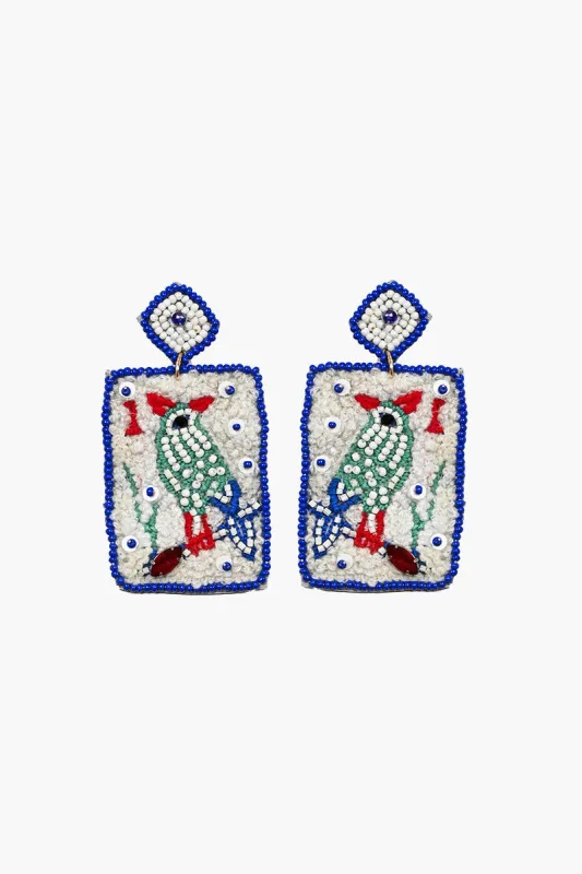 Mahjong Bird Beaded Earrings made by America & Beyond