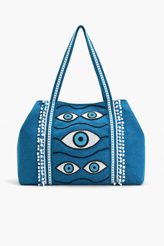 Evil eye tufted Embellished tote sold by America & Beyond