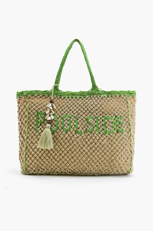 Poolside' Jute Macrame Tote in Beige & Green sold by America & Beyond