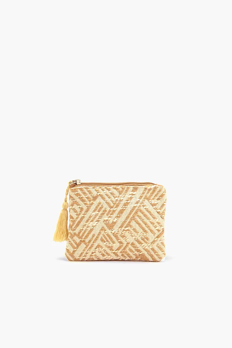 Beige Handwoven Jacquard Coin Bag sold by America & Beyond