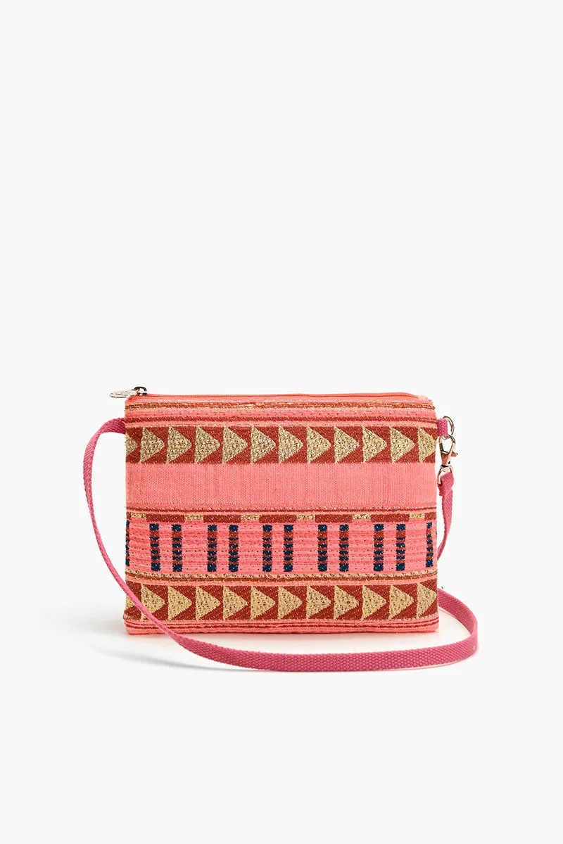 Mexican Striped Spring Top Zip Clutch -Pink and Brown sold by America & Beyond