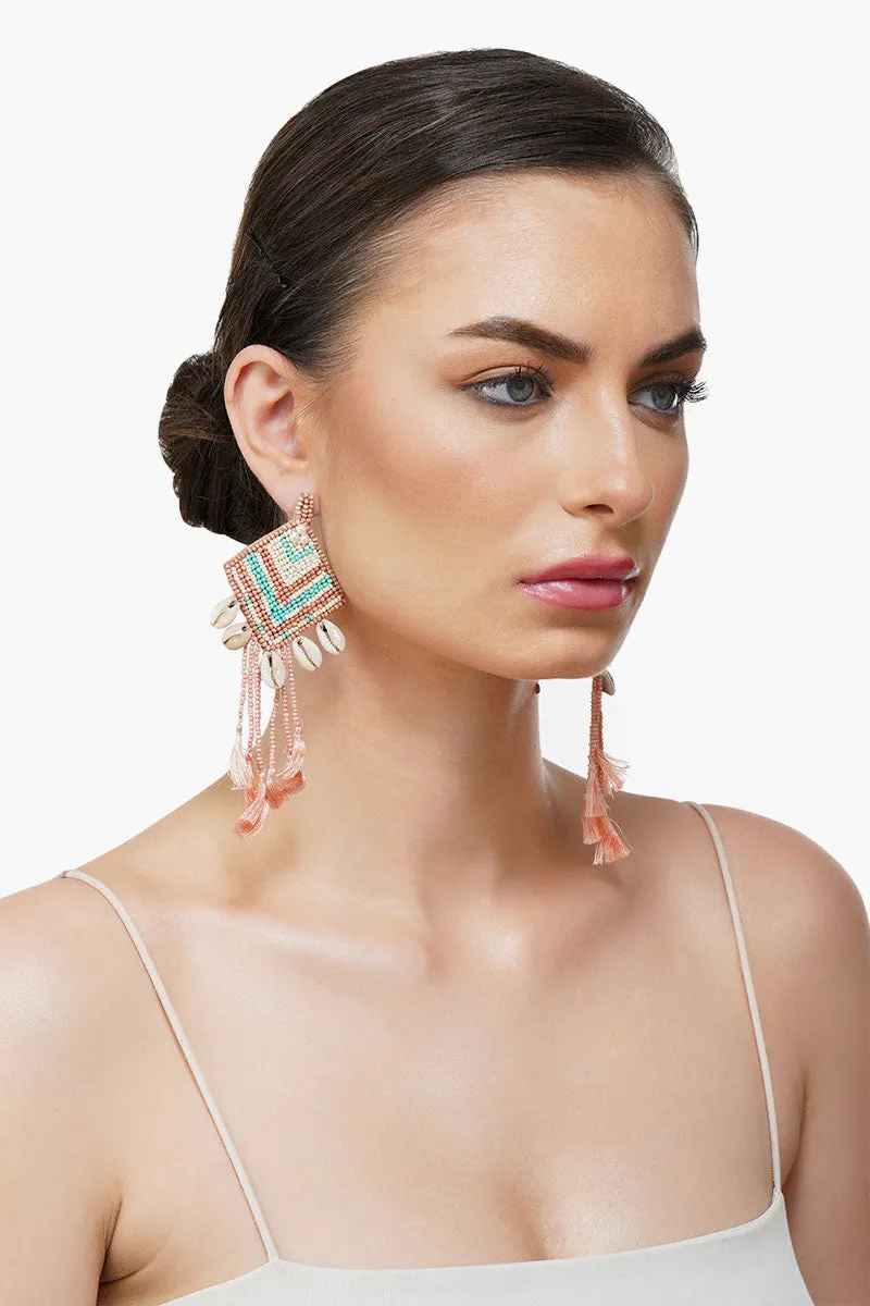 Rose Beaded Tassel Shell Earrings sold by America & Beyond product image thumbnail 2