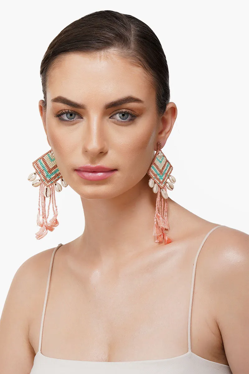 Rose Beaded Tassel Shell Earrings sold by America & Beyond product image thumbnail 4