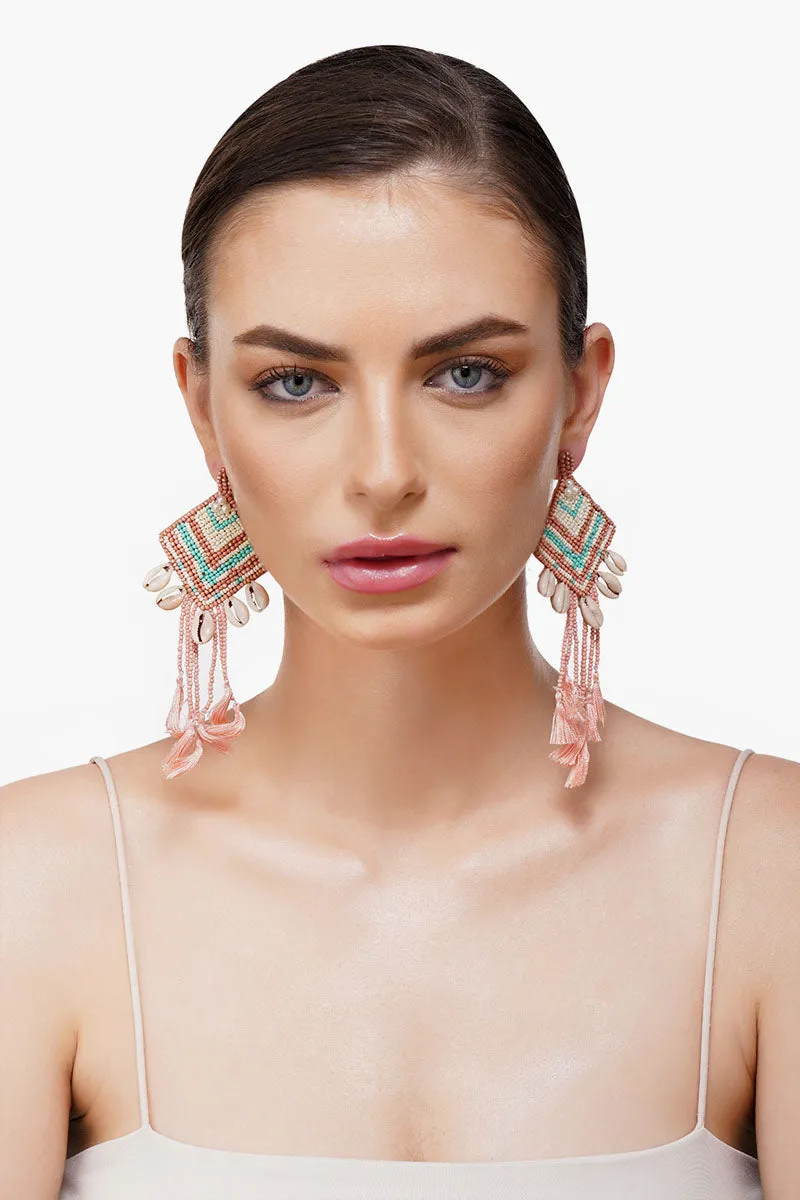 Rose Beaded Tassel Shell Earrings sold by America & Beyond product image thumbnail 3