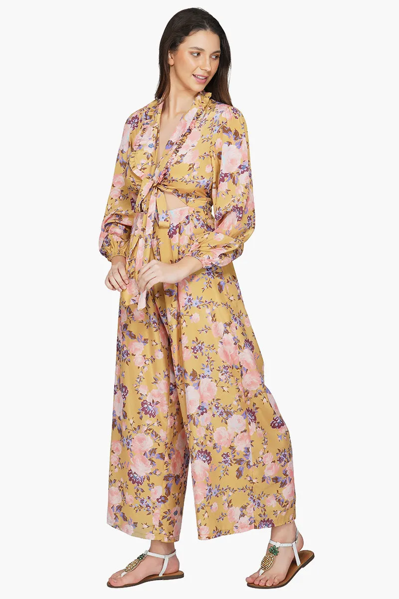 Golden Garden Floral Front Knot Jumpsuit sold by America & Beyond product image thumbnail 3