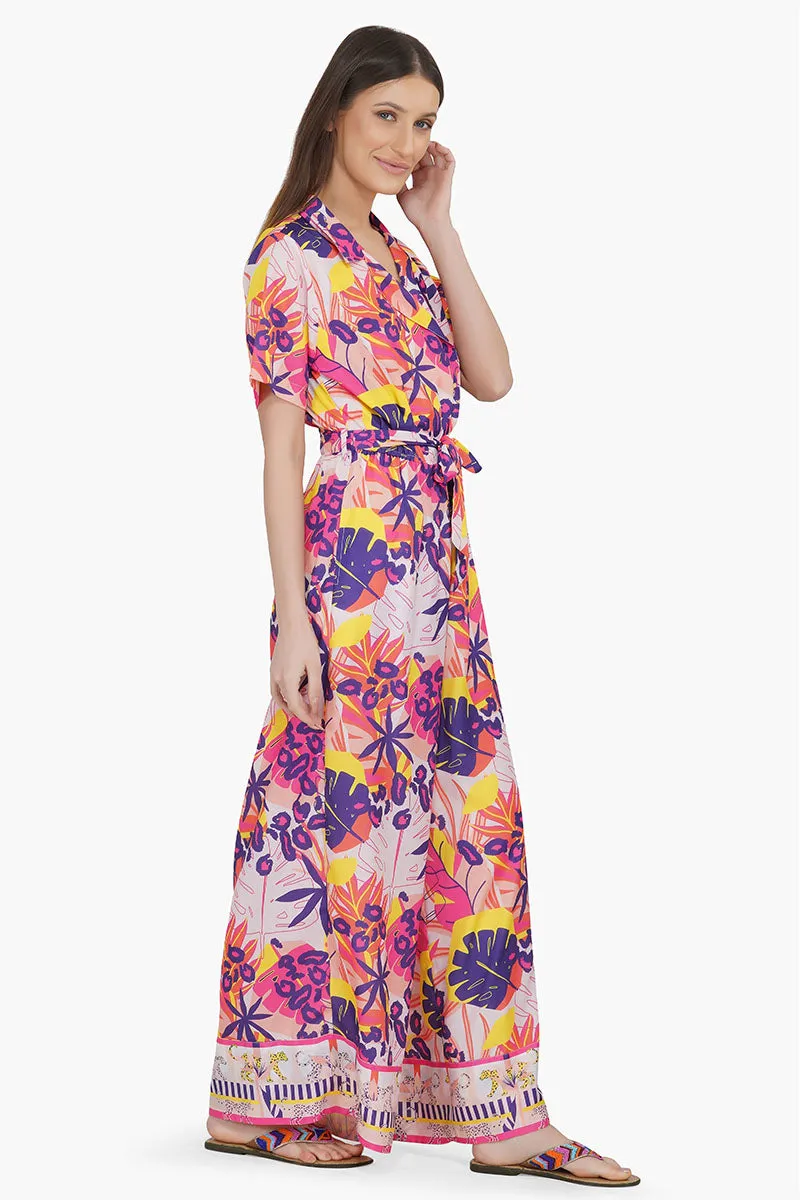 Leopard In Bright Forest - Bright Leopard Collared Jumpsuit sold by America & Beyond product image thumbnail 2