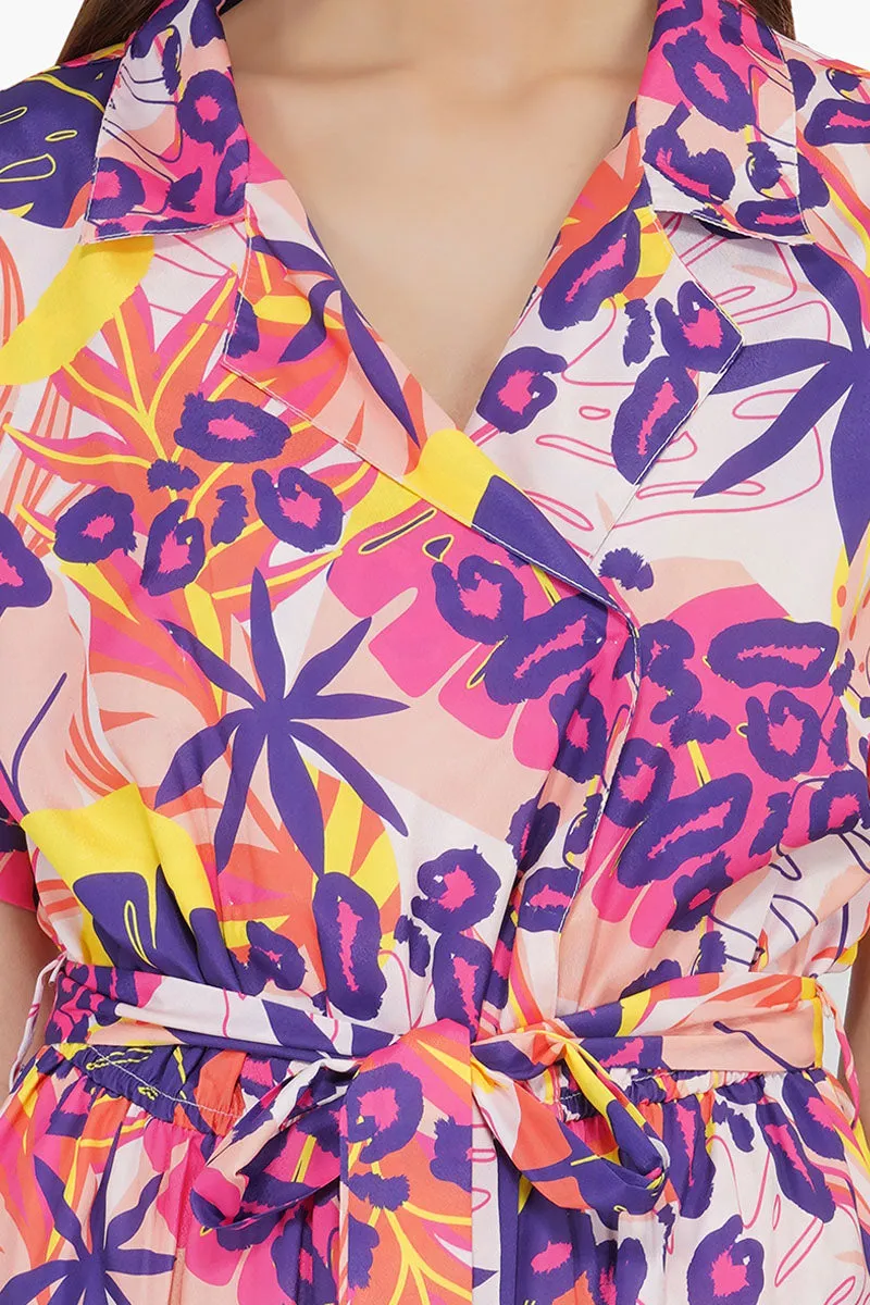 Leopard In Bright Forest - Bright Leopard Collared Jumpsuit sold by America & Beyond product image thumbnail 5