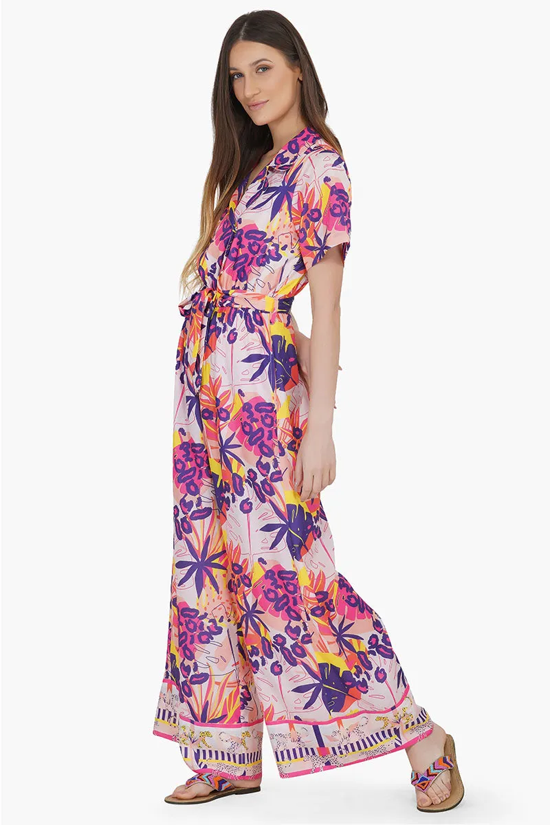 Leopard In Bright Forest - Bright Leopard Collared Jumpsuit sold by America & Beyond product image thumbnail 3