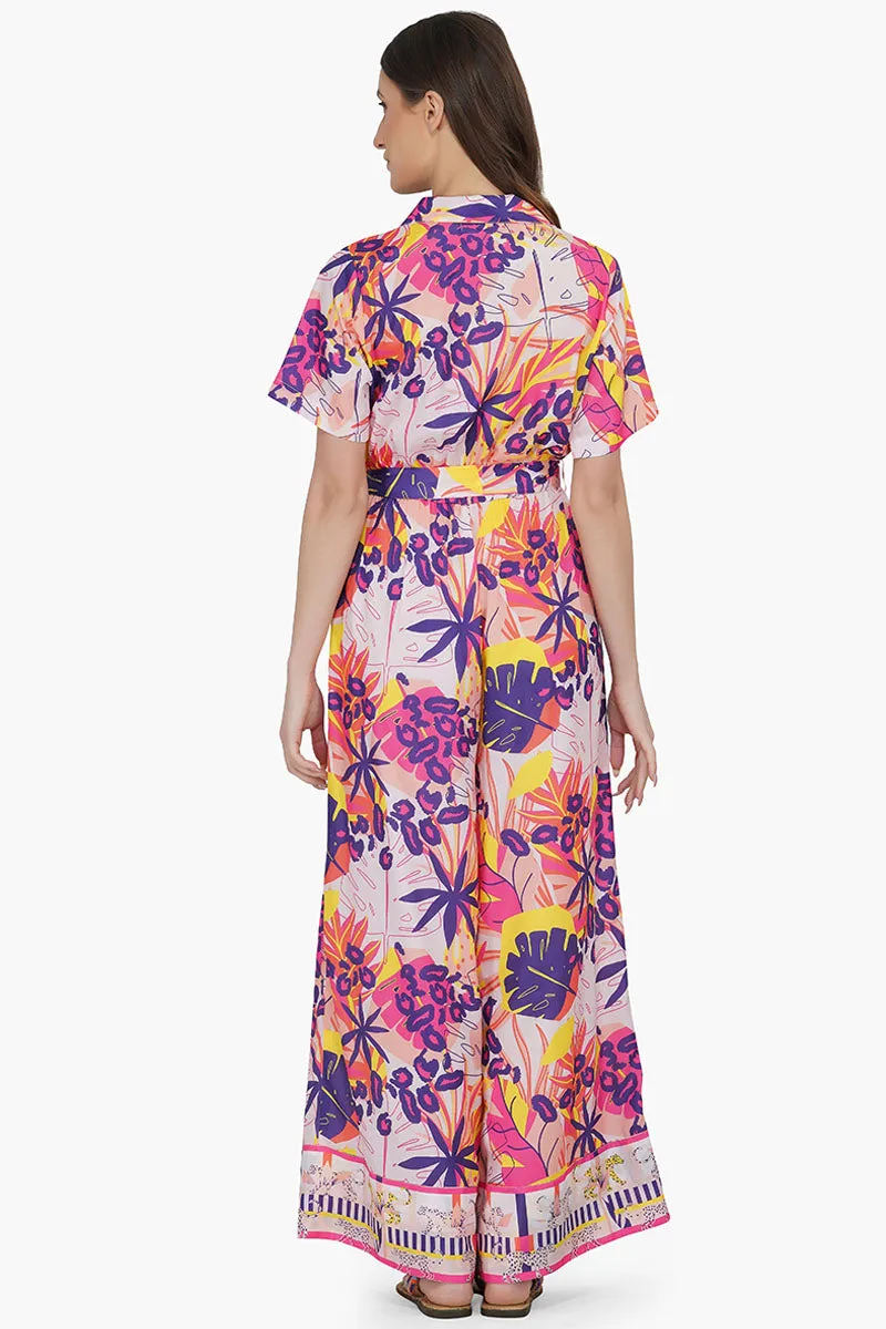 Leopard In Bright Forest - Bright Leopard Collared Jumpsuit sold by America & Beyond product image thumbnail 4