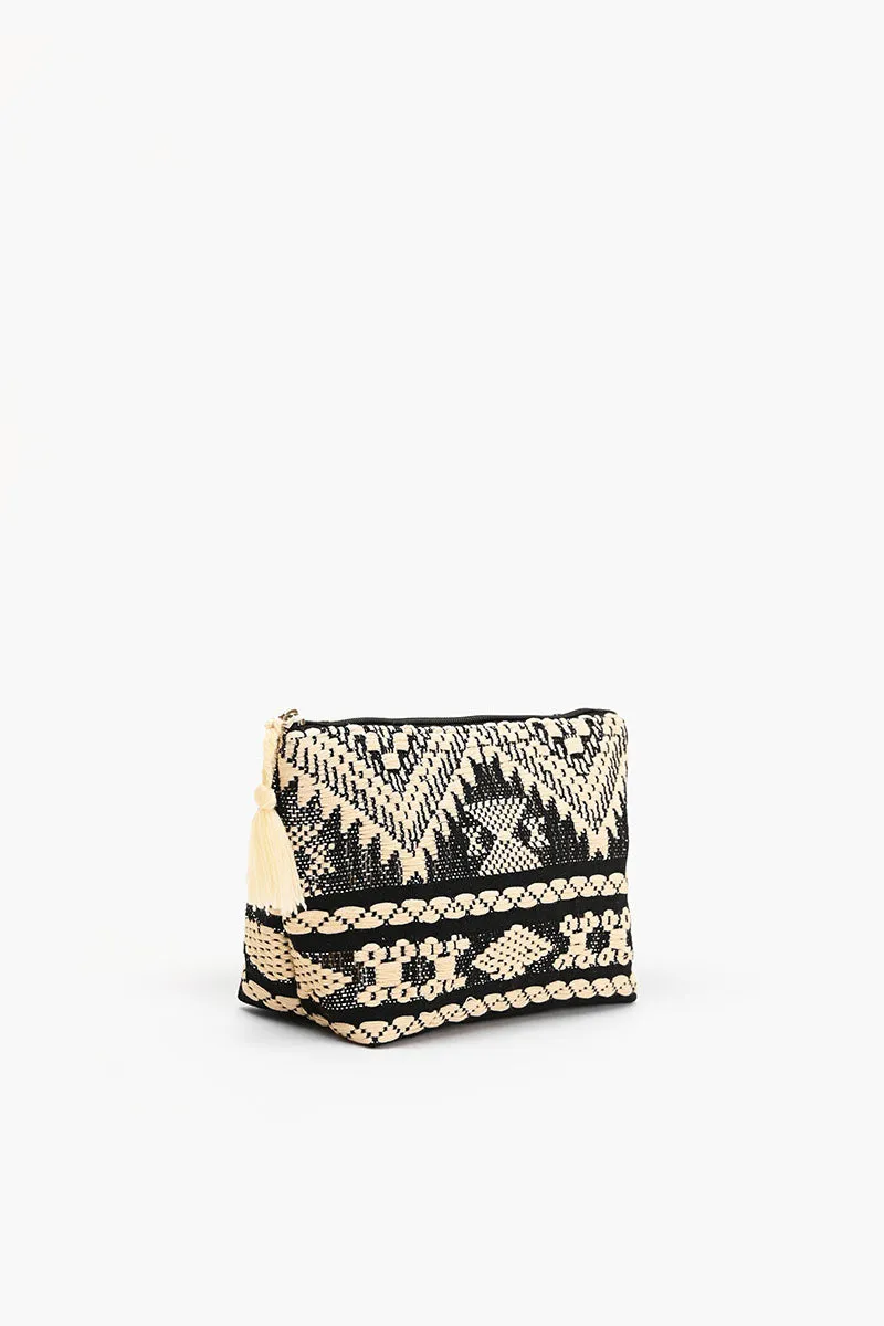 Black & Cream Tribal Pattern Jacquard Cosmetic Pouch sold by America & Beyond product image thumbnail 2