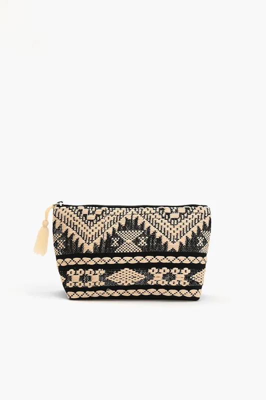 Black & Cream Tribal Pattern Jacquard Cosmetic Pouch sold by America & Beyond