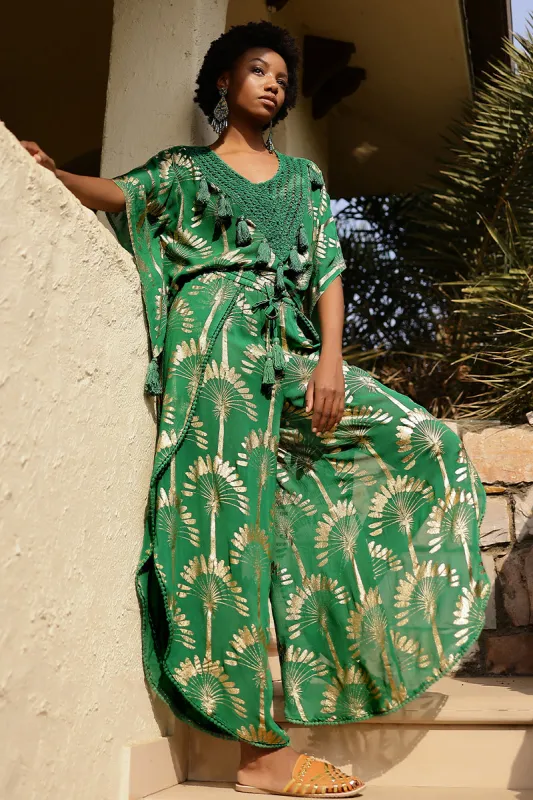 Pine Green Palm Tassel Blouse sold by America & Beyond