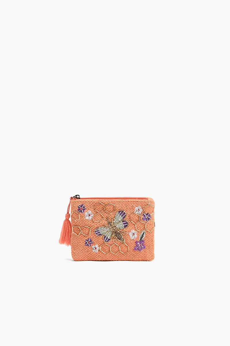 Orange Beaded Bee Embellished Mini Pouches sold by America & Beyond