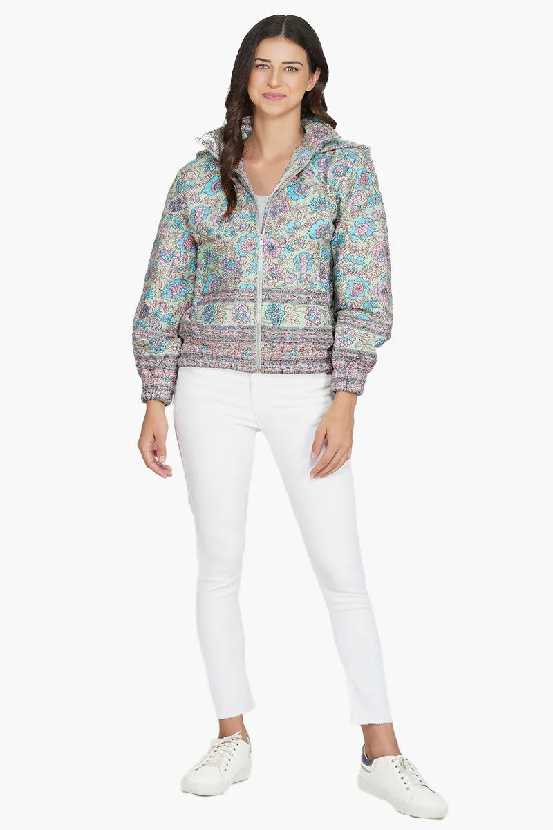 Aruba Blue Floral Bomber Jacket sold by America & Beyond