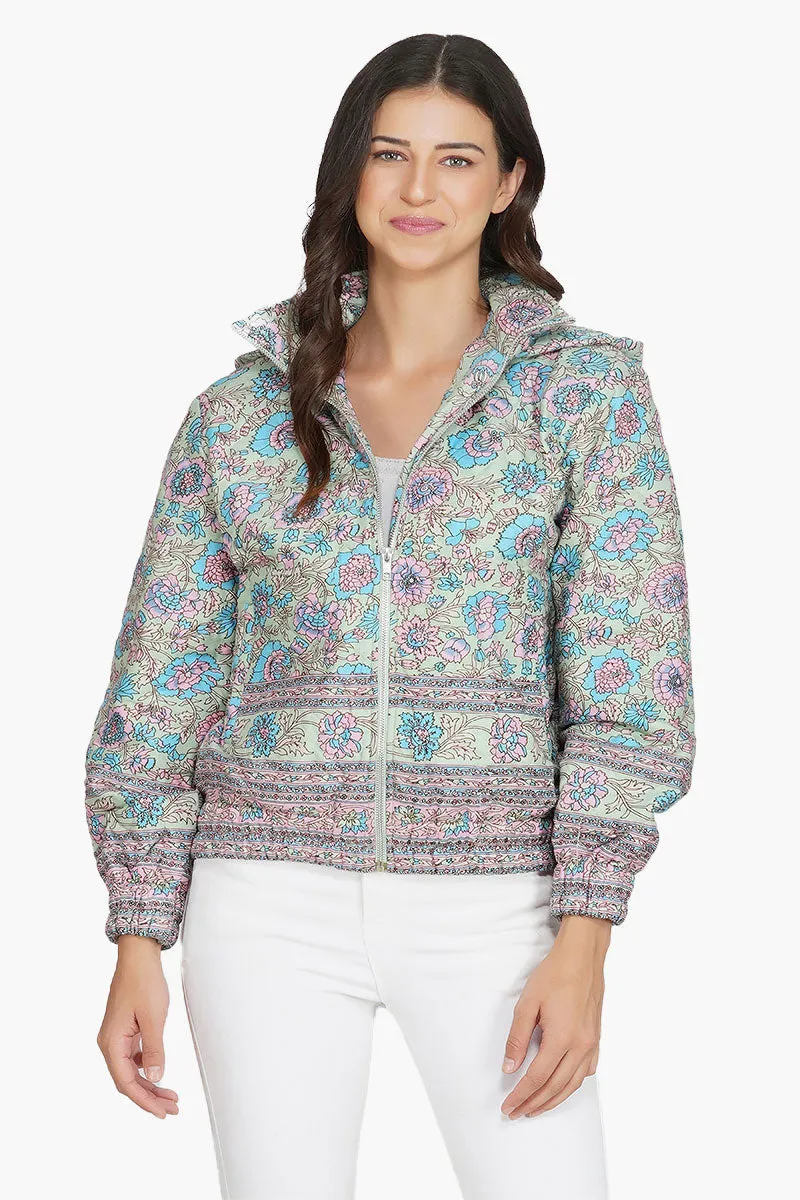 Aruba Blue Floral Bomber Jacket sold by America & Beyond product image thumbnail 2