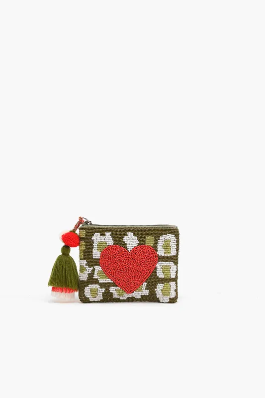 Olive Leopard Heart Mini Pouches sold by America & Beyond
