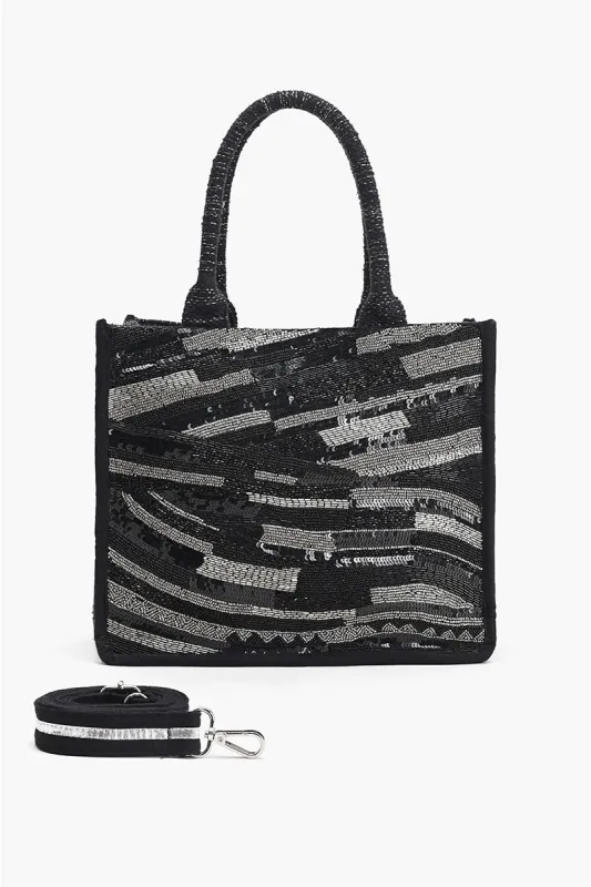 Black Luxe Embellished Tote sold by America & Beyond